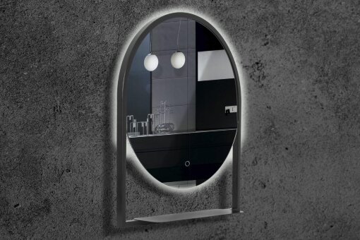 Зеркало Armadi Art Vallessi круглое с полочкой антрацит 80*90 550/2