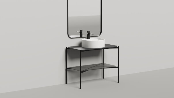 Напольная тумба со столешницей и зеркалом Salini Grazia 90x74 стальная черная 27G109 Напольная тумба со столешницей и зеркалом Salini Grazia 90x74 стальная черная 27G109