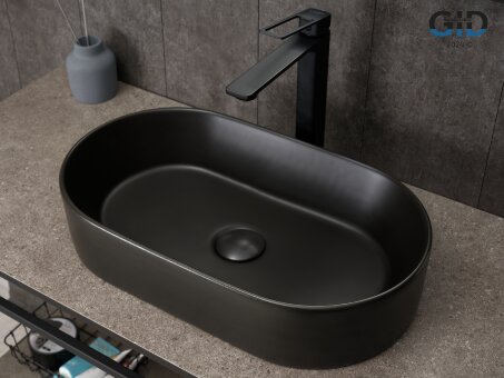 Раковина Gid N9020bg 53379 накладная черная  графит 52.5x30.5x11.5