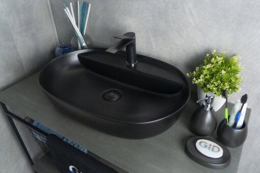 Раковина Gid Bm1346 53345 накладная черная матовая 61x41x14