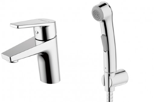 Смеситель для умывальника с гигиеническим душем Bravat Line Смеситель для умывальника с гигиеническим душем Bravat Line