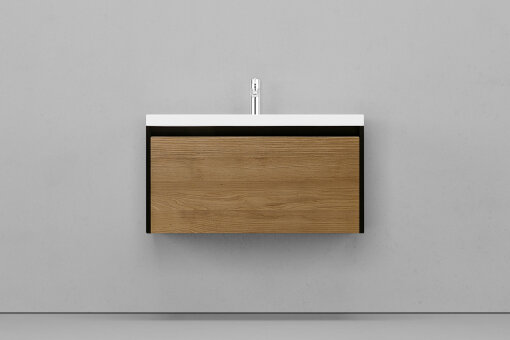 Тумба подвесная VELVEX Klaufs 90.1Y.NEW шатанэ черный с раковиной Velvex Mario 90