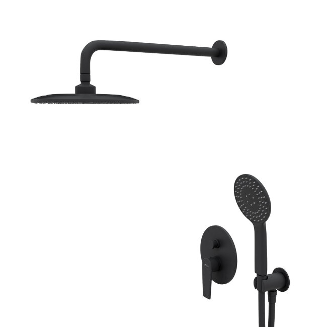 NAUTIC-DSIP-NOP Душевая система с переключателем для верхнего и ручного душа, верхний душ из стены, диаметр 25 см, верхняя лейка металл, исполнение Чёрный матовый NAUTIC-DSIP-NOP Душевая система с переключателем для верхнего и ручного душа, верхний душ из стены, диаметр 25 см, верхняя лейка металл, исполнение Чёрный матовый