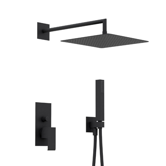 PORTA-DSIPQ-30-NOP Душевая система с переключателем для верхнего и ручного душа, верхний душ из стены, квадратный 30 см, материал металл, исполнение черный матовый PORTA-DSIPQ-30-NOP Душевая система с переключателем для верхнего и ручного душа, верхний душ из стены, квадратный 30 см, материал металл, исполнение черный матовый