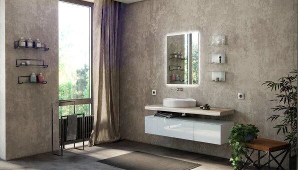 Тумба подвесная Velvex Felay 45 Белая глянцевая tpFEL.45-43.21 со столешницей и раковиной