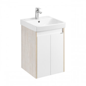 Тумба СКАНДИ DOORS 45, универс., 2 дв., белый глянец/дуб верона (под раковину АДРИАНА 45)