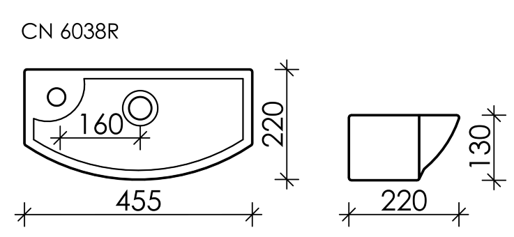Умывальник подвесной прямоугольный с крепежом Element 455*220*130мм