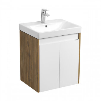 Тумба СКАНДИ DOORS 55, универс., 2 дв., белый глянец/дуб рустикальный (под раковину АДРИАНА 55)