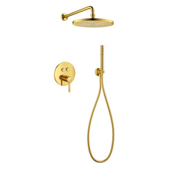 ECO-DSET-BORO Душевой набор (встраиваемый смеситель с кнопочным управлением, верхний душш диаметр 25 см, ручной душ со шлангом, штуцером и держателем), брашированное золото