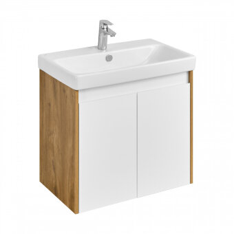 Тумба СКАНДИ DOORS 70, универс., 2 дв., белый глянец/дуб рустикальный (под раковину АДРИАНА 70)
