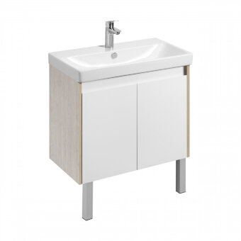 Тумба СКАНДИ DOORS 80, универс., 2 дв., белый глянец/дуб верона (под раковину АДРИАНА 80)