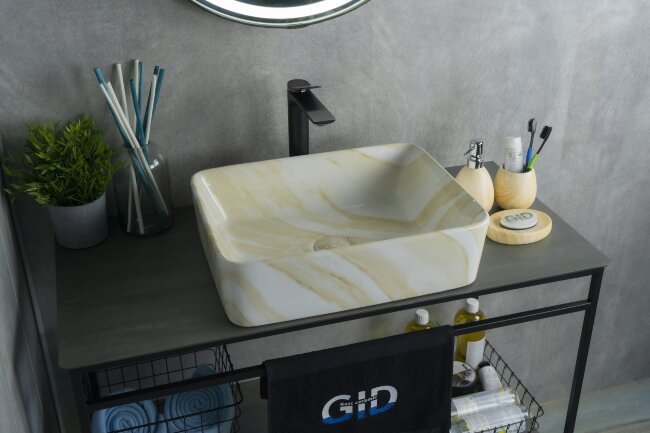 Раковина Gid Mnc600 54459 накладная под камень глянцевая 48x37x13