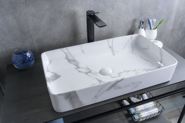 Раковина Gid Mnc396C 54476 накладная под камень глянцевая 60x34x11