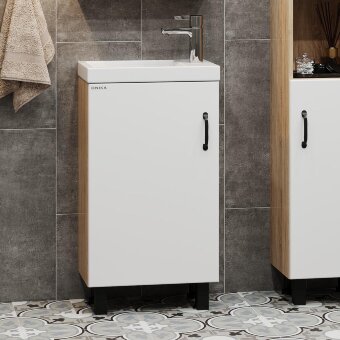 Тумба Onika Тимбер 45 напольная, белая мат./дуб сонома (ум. Фостер 45) 104508 Тумба Onika Тимбер 45 напольная, белая мат./дуб сонома (ум. Фостер 45) 104508