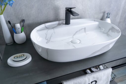 Раковина Gid Mnc346C 54470 накладная под камень глянцевая 61x41x14