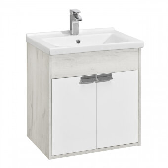 Тумба ФЛАЙ 60, белая, дуб крафт (под раковину МИРАНДА 60)