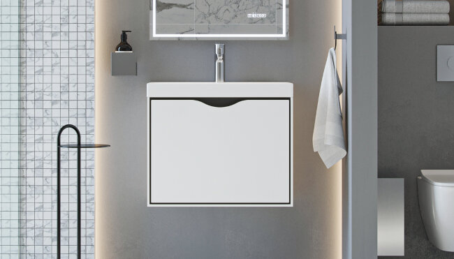 Тумба подвесная VELVEX Rigli 60.1Y с раковиной SLIM 60 Cersanit