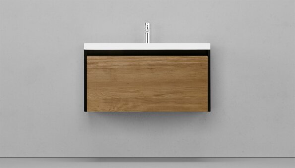 Тумба подвесная VELVEX Klaufs 90.1Y шатанэ-черный с раковиной Paola Mario 90