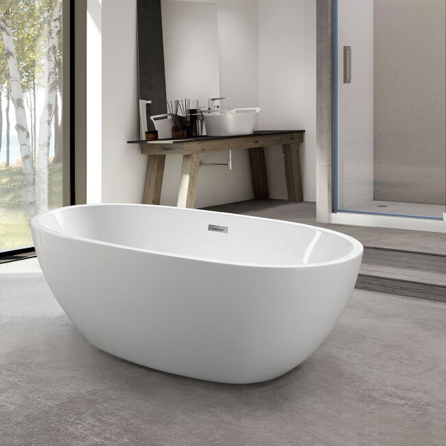 Ванна акриловая Vincea VBT-509, 1650*750*590, цвет белый, слив-перелив в комплекте, хром