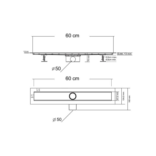 Душевой лоток SAY OPTIMA 601.60.B.M.S.DUZ, 60 см, матовый черный