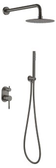 Смеситель встроенный + верхний+ ручной душ, Uno. Gun Metall