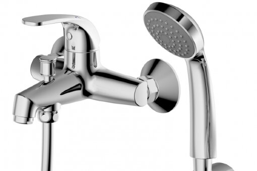 Смеситель для ванны с коротким изливом с аксессуарами Bravat Fit Смеситель для ванны с коротким изливом с аксессуарами Bravat Fit