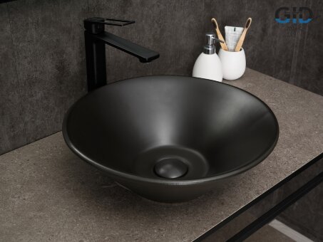 Раковина Gid N9102bg 53383 накладная черная графит 42x42x15
