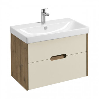 Тумба ОЛИВИЯ 80 подвесная, 2 ящ., бежевый/дуб веллингтон (под раковину АДРИАНА 80)