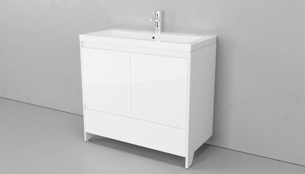 Тумба напольная VELVEX Klaufs 90.2D.1Y белый с раковиной Paola Mario 90