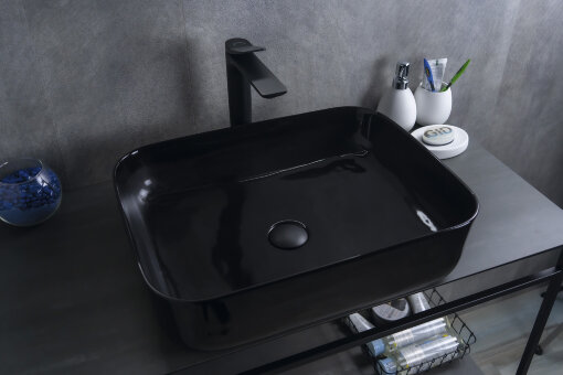 Раковина Gid BL1304 53351 накладная черная глянцевая 50x39x13