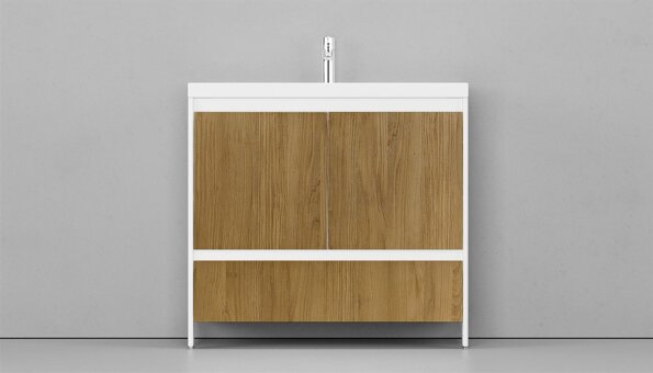 Тумба напольная VELVEX Klaufs 90.2D.1Y шатане-белый с раковиной Cersanit COMO 90