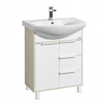 Тумба РИКО 65, белая, ясень фабрик (под раковина СМАЙЛ 65)