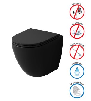 Унитаз подвесной Grossman Торнадо GR-4455BMSQ Безободковый с тонкой крышкой Унитаз подвесной Grossman Торнадо GR-4455BMSQ Безободковый с тонкой крышкой