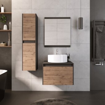 Тумба под умывальник подвесная GROSSMAN СМАРТ-60 с 1-м ящ.+1 внутр. веллигтон графит под умывальник GR-3012