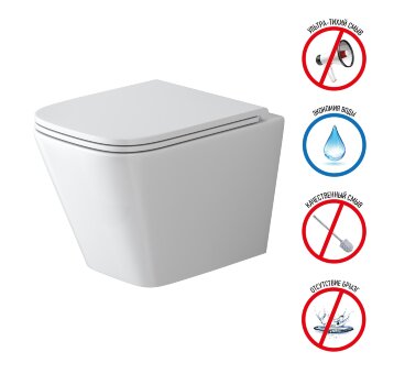 Унитаз подвесной Grossman Торнадо GR-4479SQ Безободковый с тонкой крышкой, 1 место Унитаз подвесной Grossman Торнадо GR-4479SQ Безободковый с тонкой крышкой, 1 место